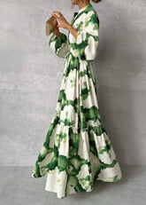 Elna | Green Maxi Dress – Long Sleeves & V-Neck for Effortless Sophistication-1