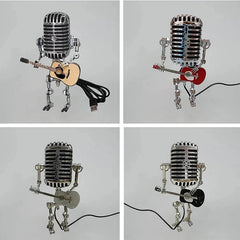 Vintage Metal Microphone Robot With Guitar Lamp 2