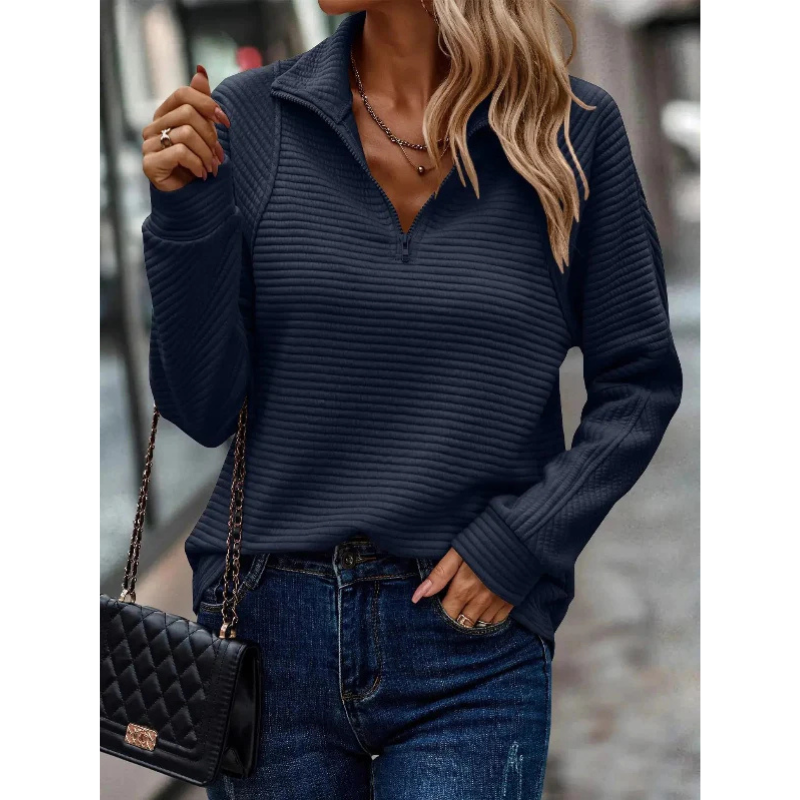 Warm women's sweater with V-neck | Half zip 1