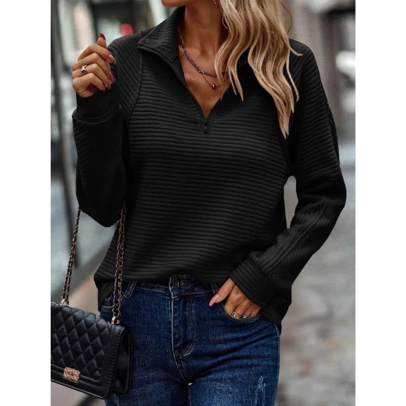 Warm women's sweater with V-neck | Half zip 4