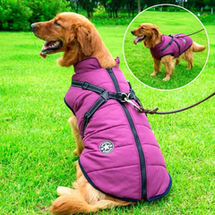 Waterproof Winter Dog Jacket - Sherpa-Fleece Lined - Built-in Harness 0