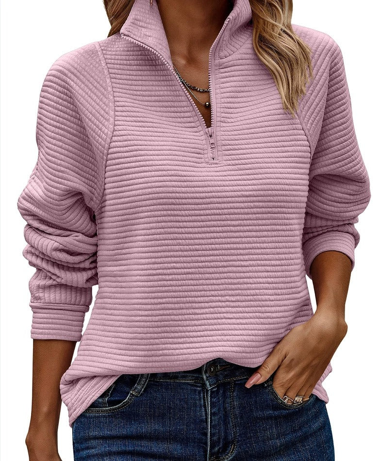 Warm women's sweater with V-neck | Half zip