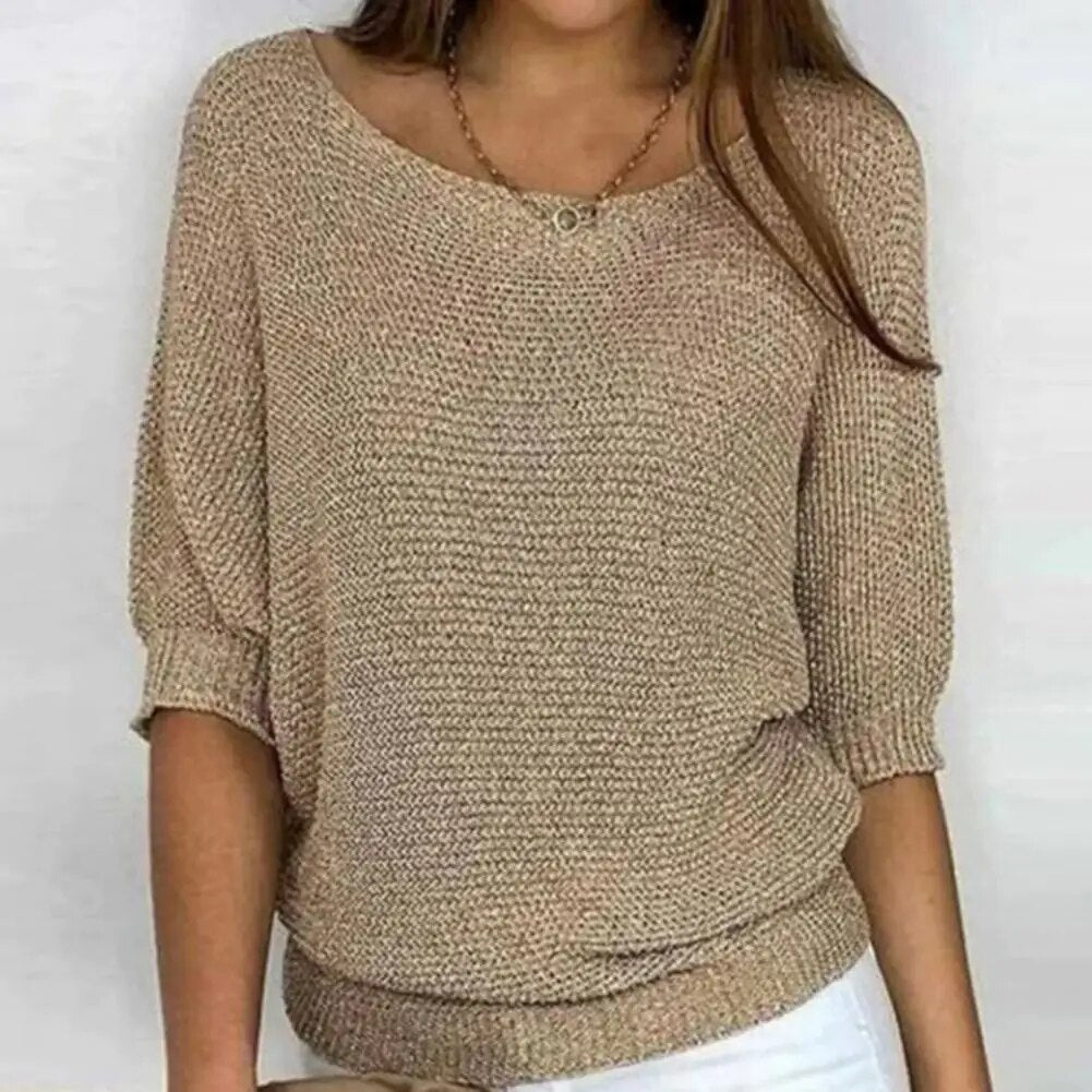 Women's 3/4 sleeve knitted sweater | round neck 1