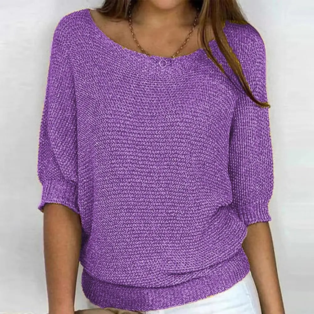 Women's 3/4 sleeve knitted sweater | round neck 2