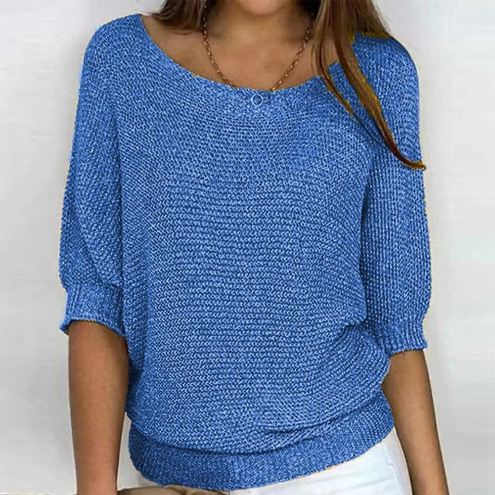 Women's 3/4 sleeve knitted sweater | round neck 3