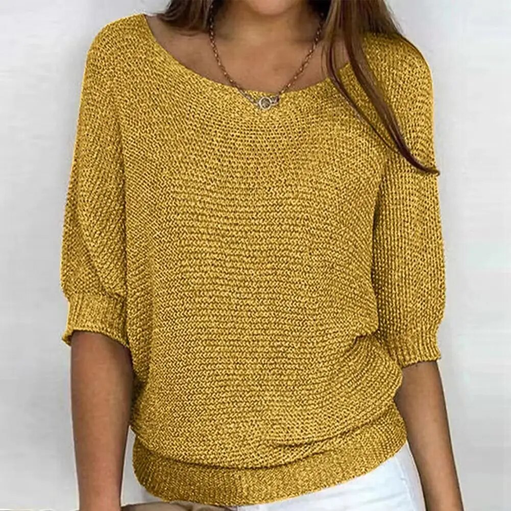 Women's 3/4 sleeve knitted sweater | round neck 4