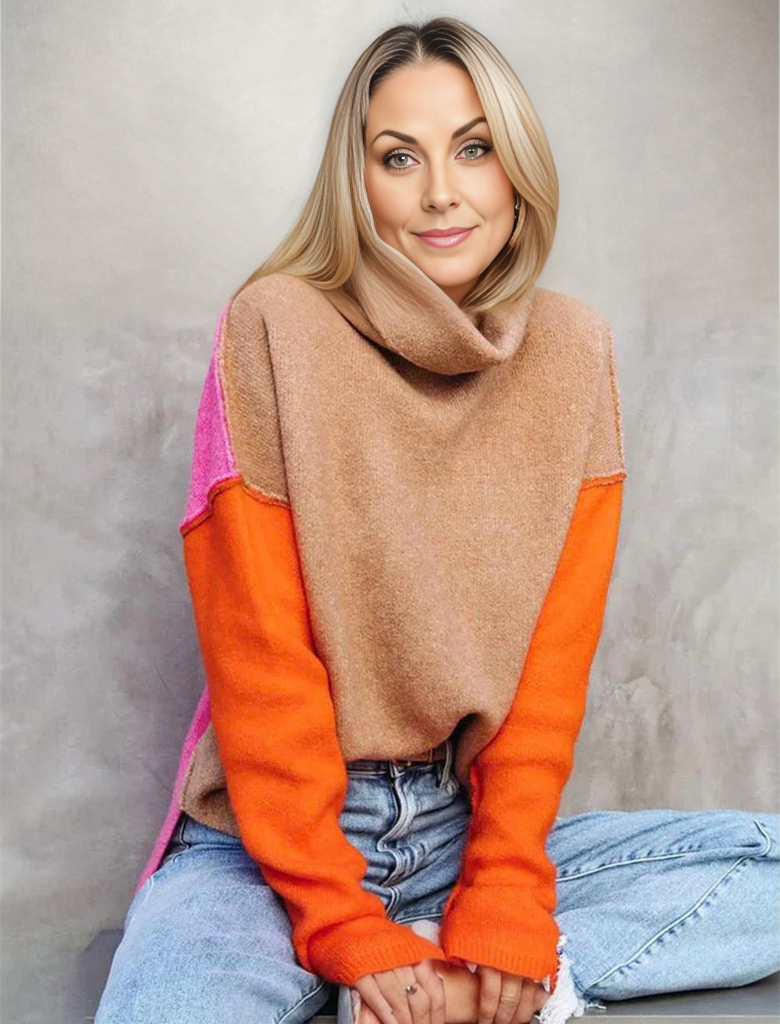 Women's Color Block Turtleneck Sweater | Cozy 1