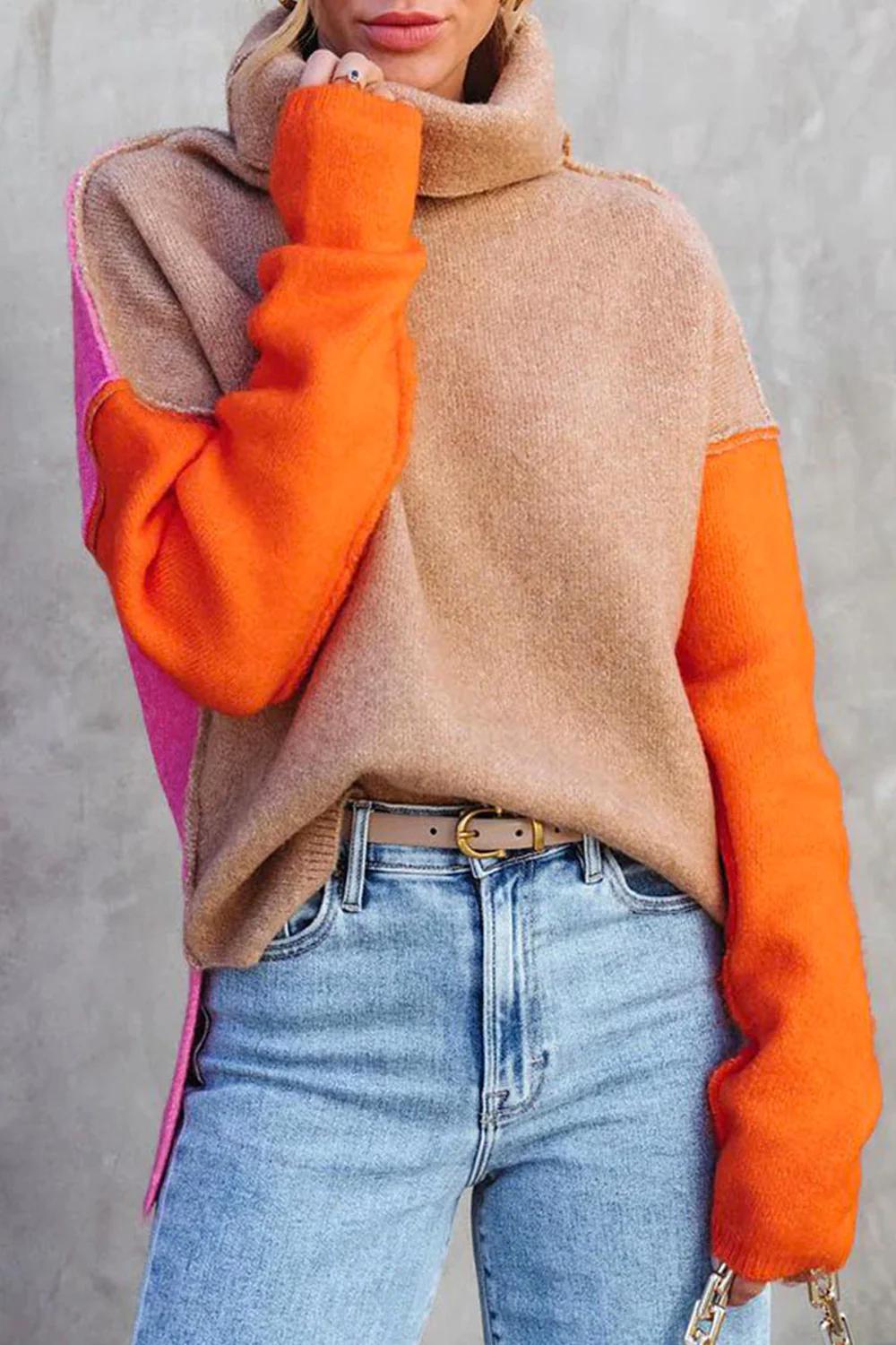 Women's Color Block Turtleneck Sweater | Cozy 2