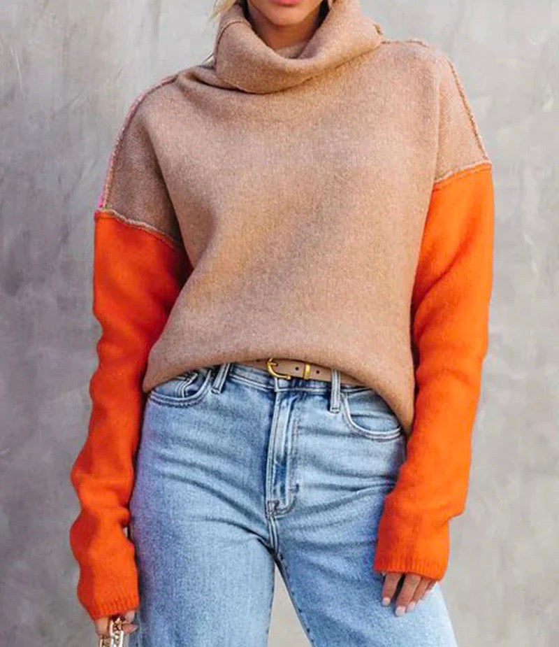 Women's Color Block Turtleneck Sweater | Cozy 3