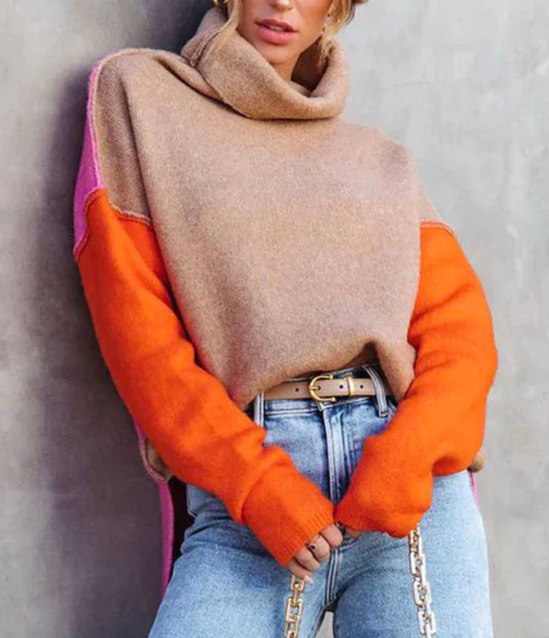 Women's Color Block Turtleneck Sweater | Cozy 4