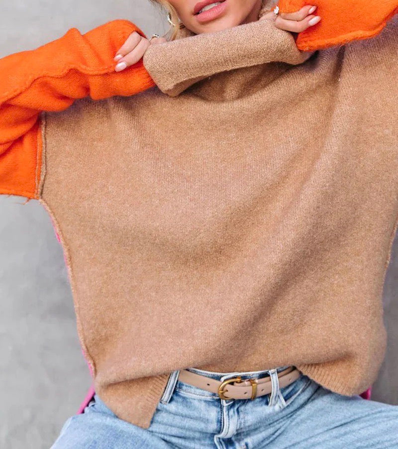 Women's Color Block Turtleneck Sweater | Cozy 5