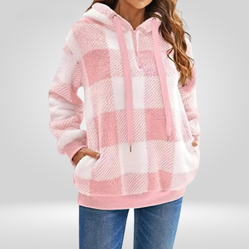 Women's Half-Zip Check Hoodie | Knit 2