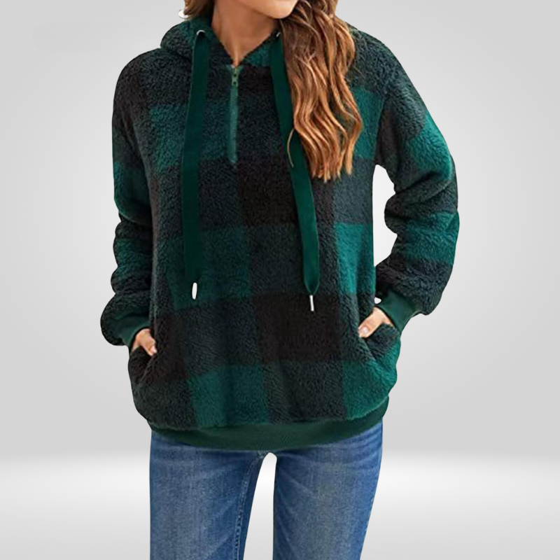 Women's Half-Zip Check Hoodie | Knit 4