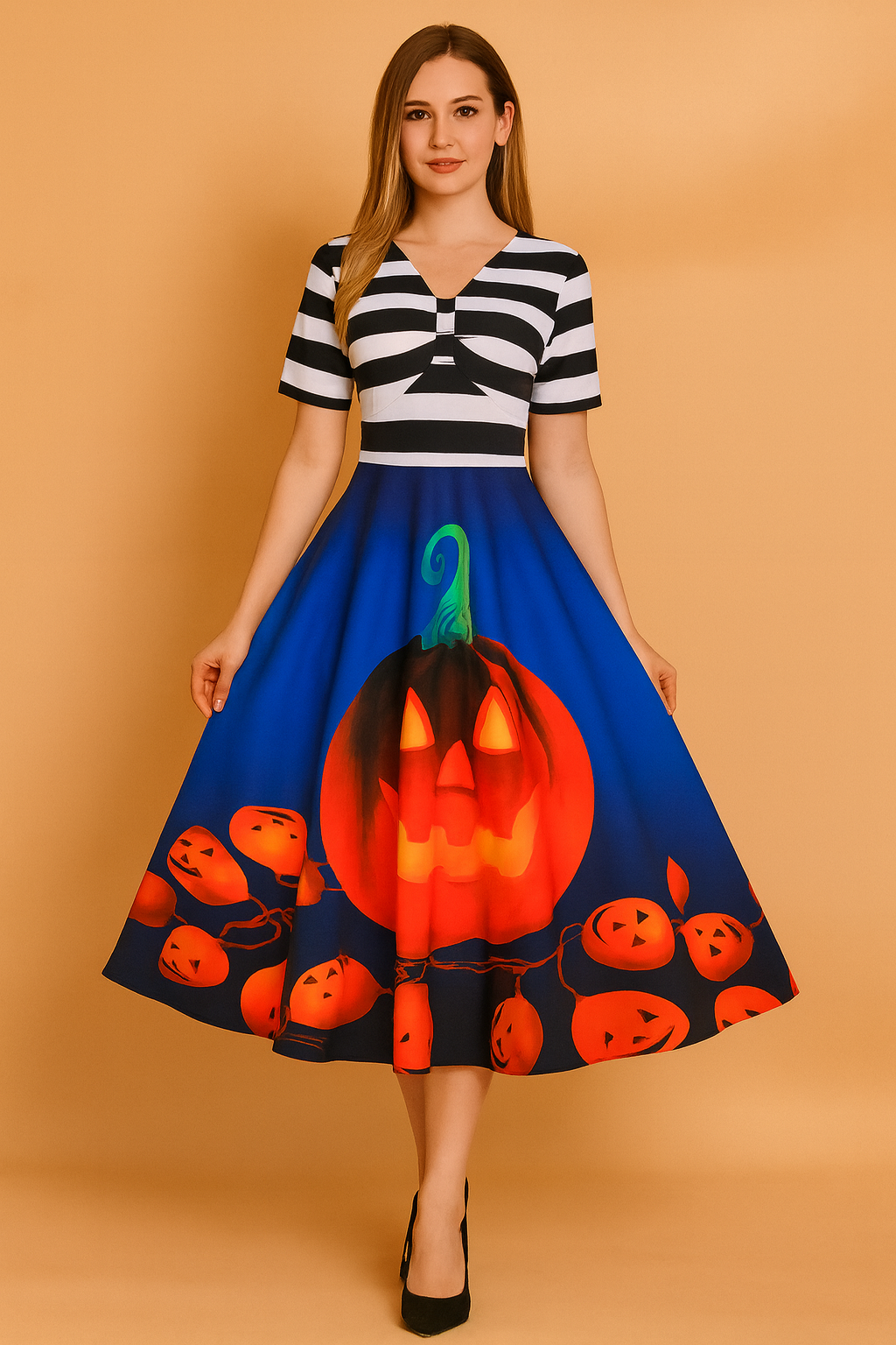 Women's Halloween Dress | Retro Pumpkin Lantern Costume 1