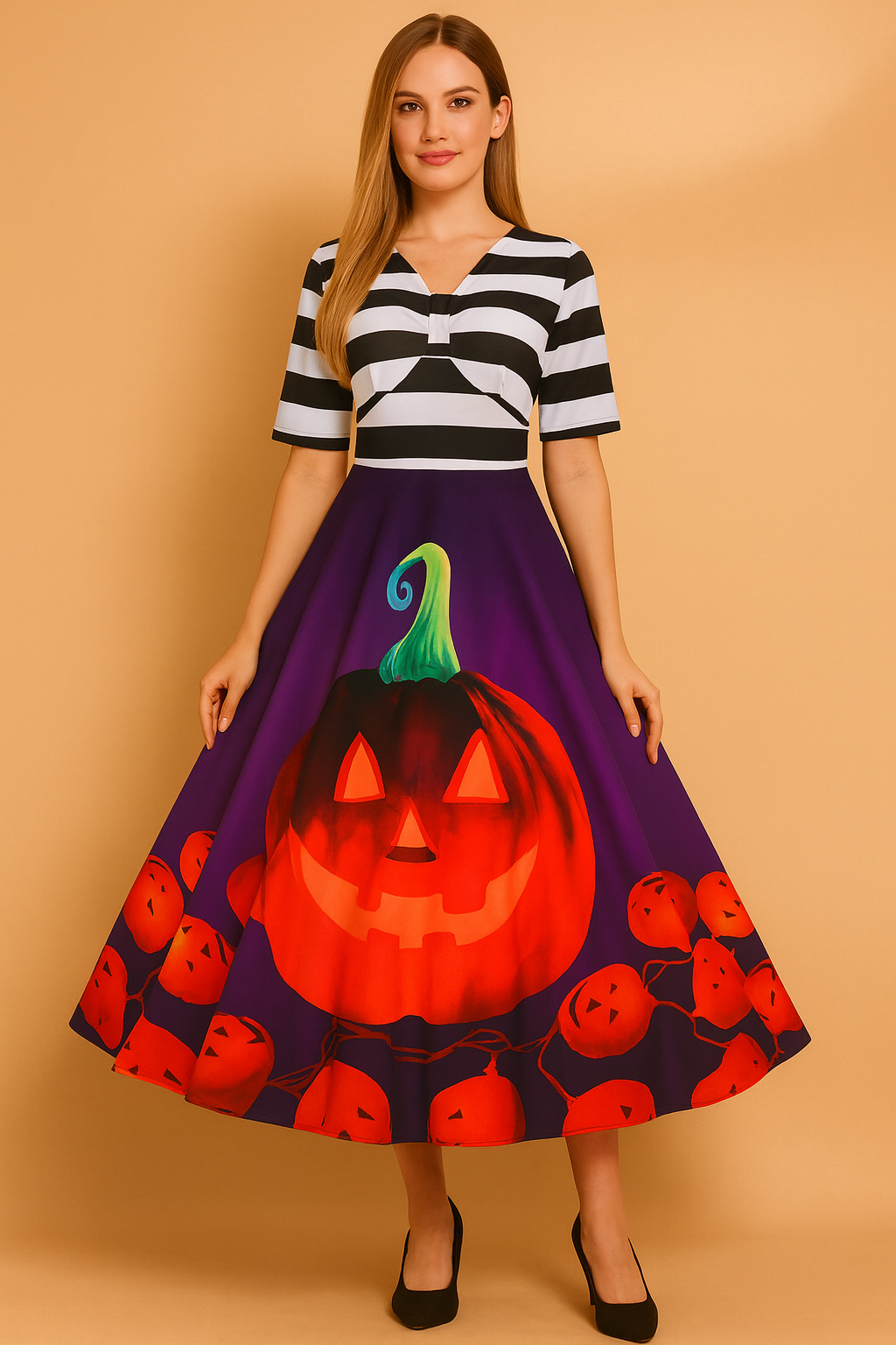 Women's Halloween Dress | Retro Pumpkin Lantern Costume 2