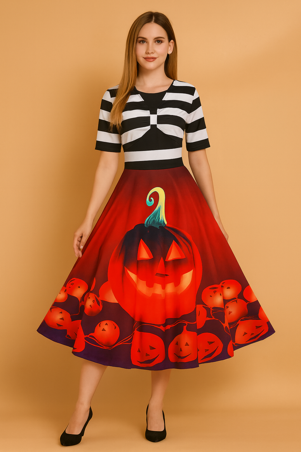Women's Halloween Dress | Retro Pumpkin Lantern Costume 3