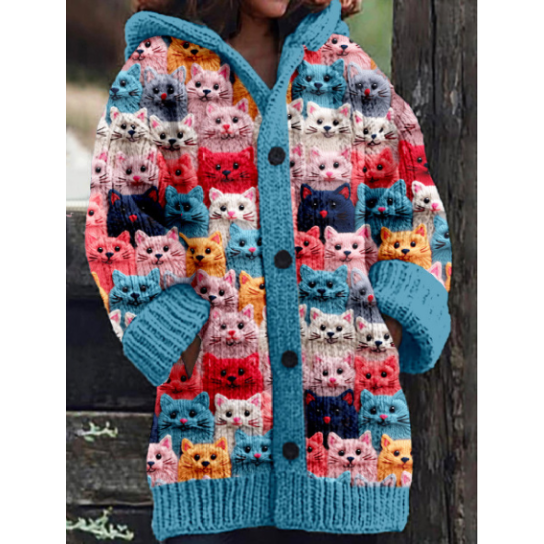 Women's Hooded Cardigan | Cat Print 0