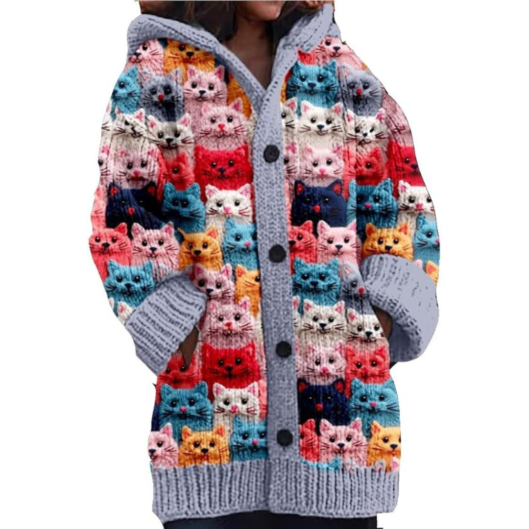 Women's Hooded Cardigan | Cat Print 1