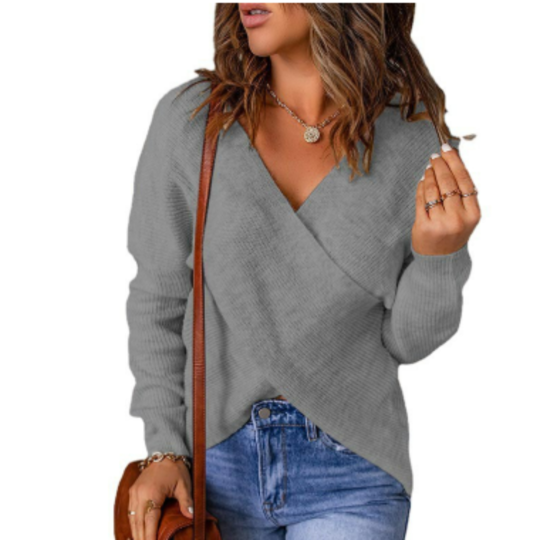Women's Long Sleeve Wrap Sweater | V Neck 1