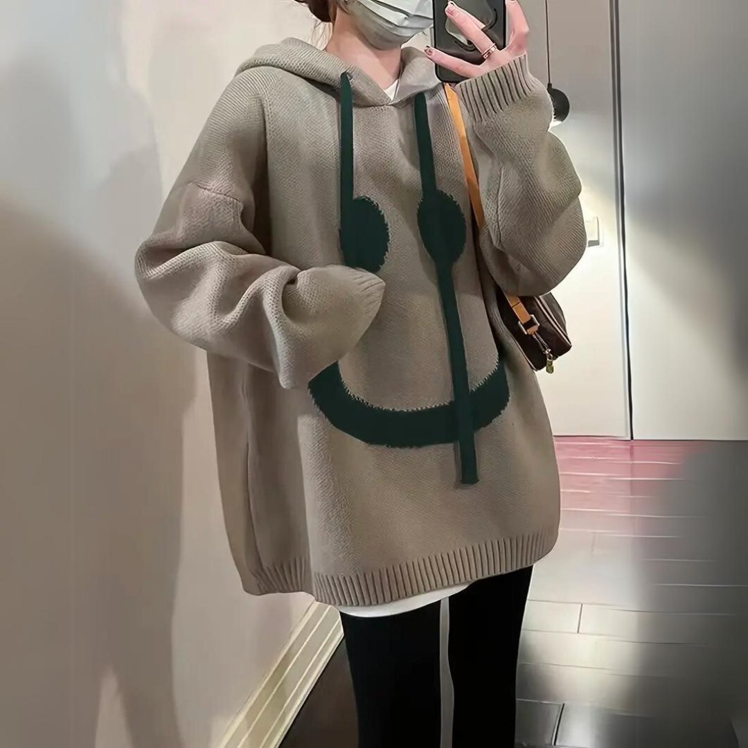 Women's Plus Size Smiley Face Hoodie | Knit 2