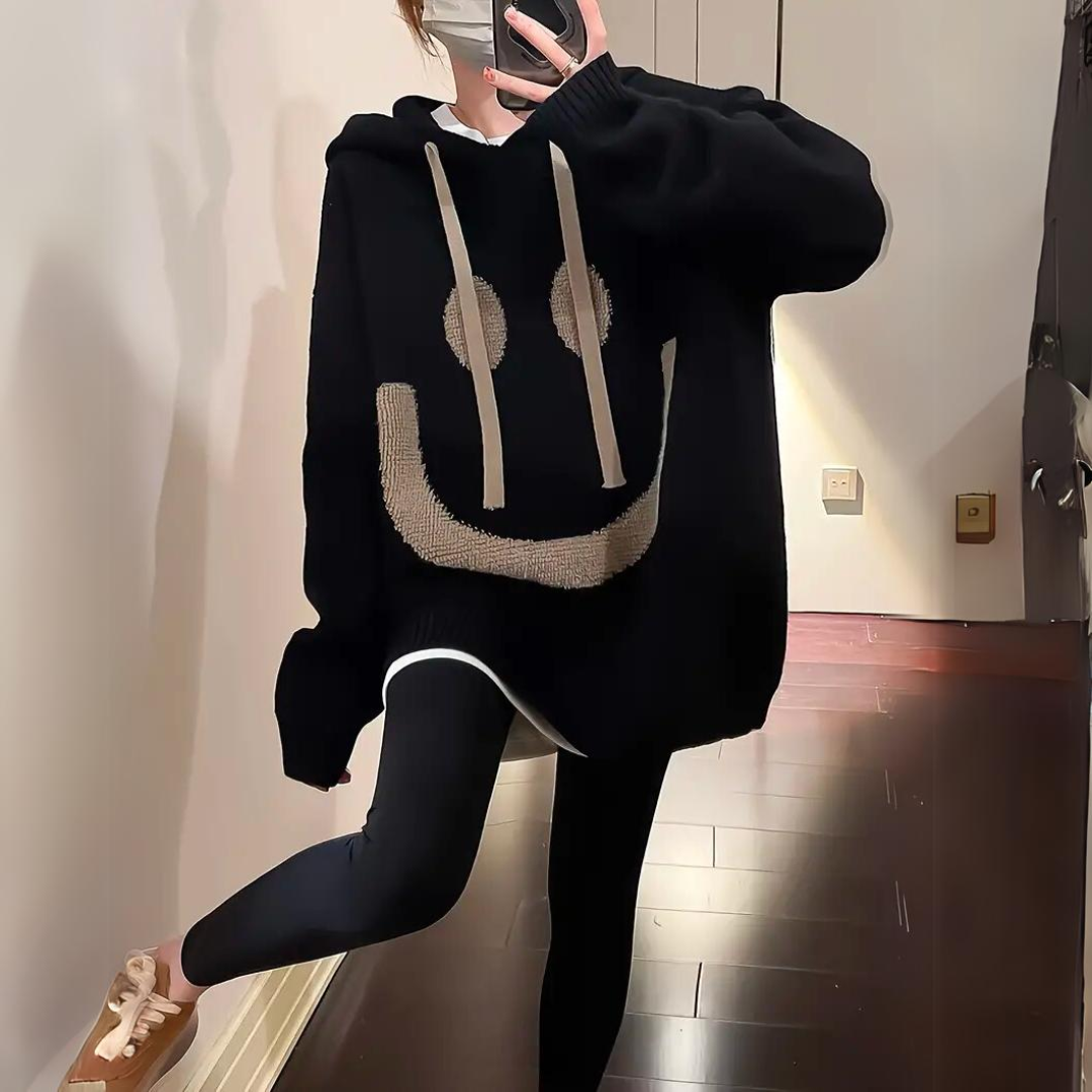 Women's Plus Size Smiley Face Hoodie | Knit 4