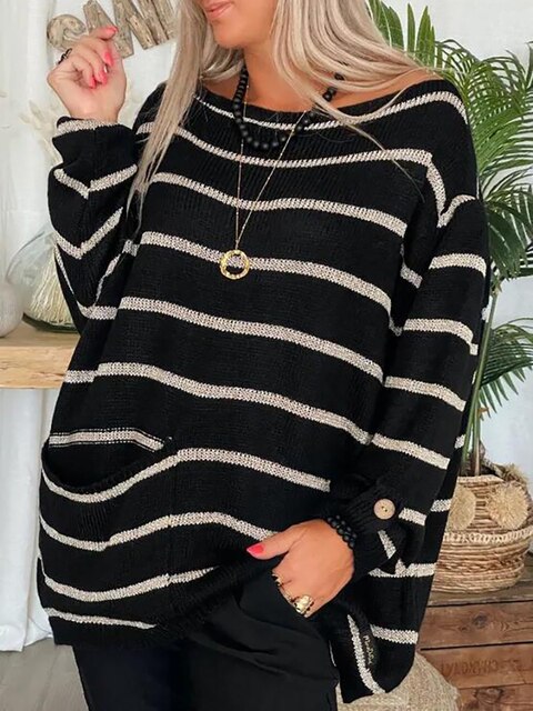 Women's Striped Chunky Knit Sweater | Casual 2