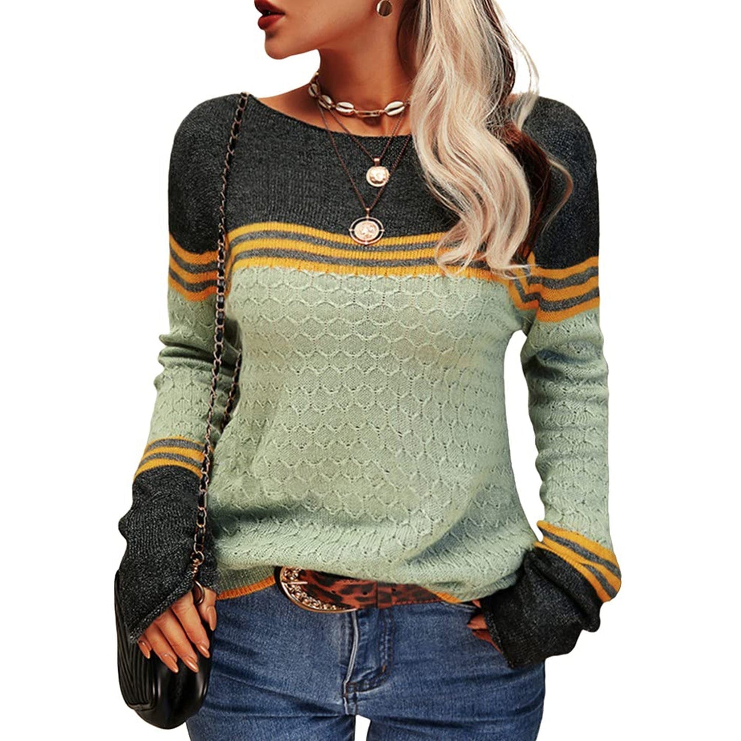 Women's fashionable striped sweater 12