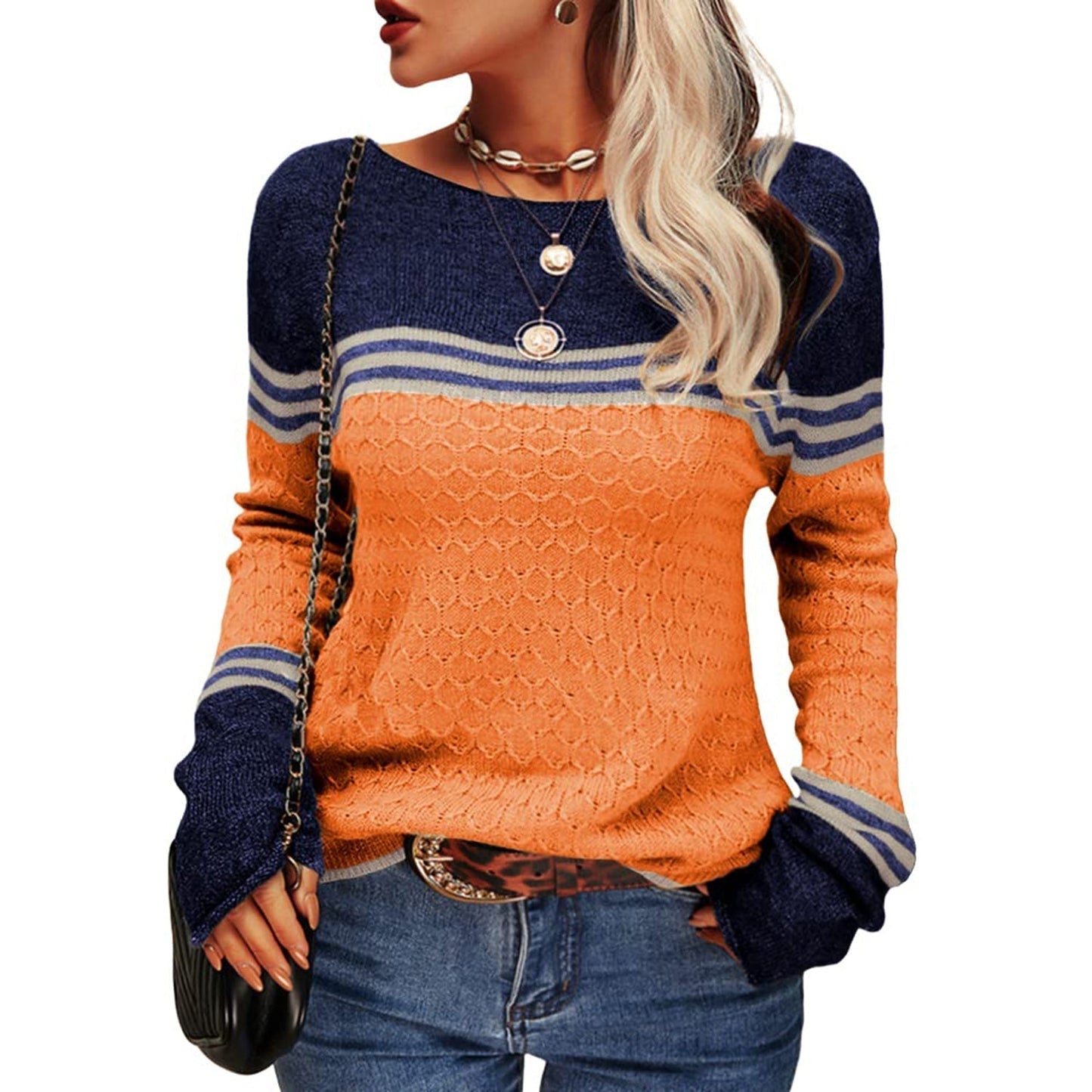 Women's fashionable striped sweater 9