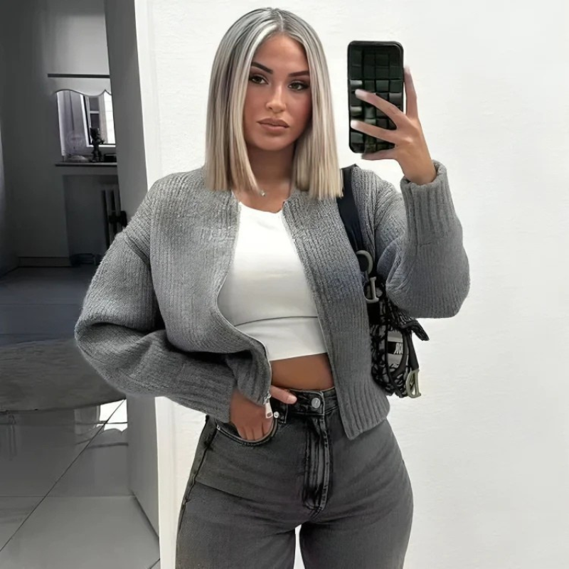 Women's long-sleeved cardigan with a zipper 2