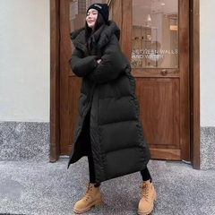 Women's long winter buffer down jacket | Hood 2