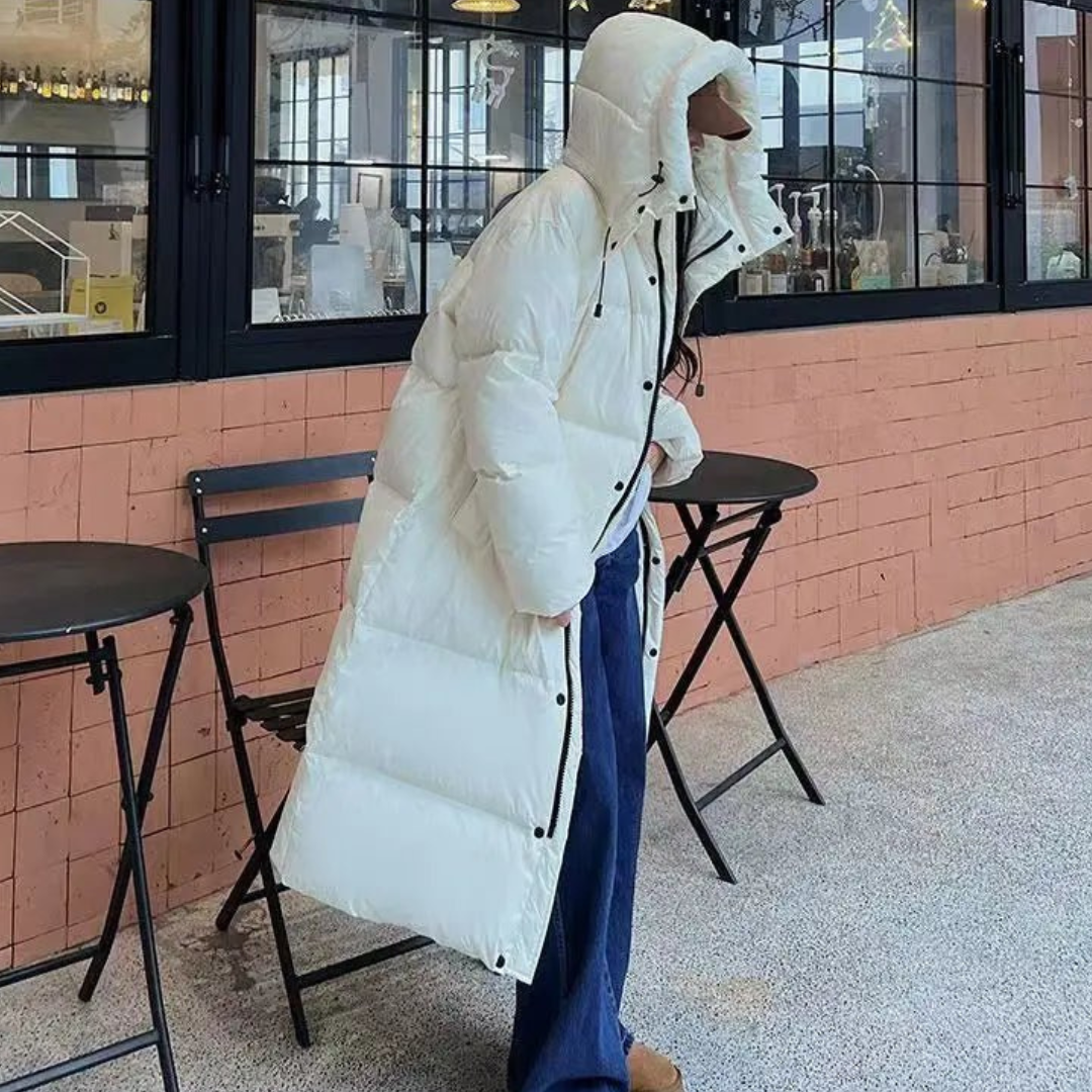 Women's long winter buffer down jacket | Hood 4