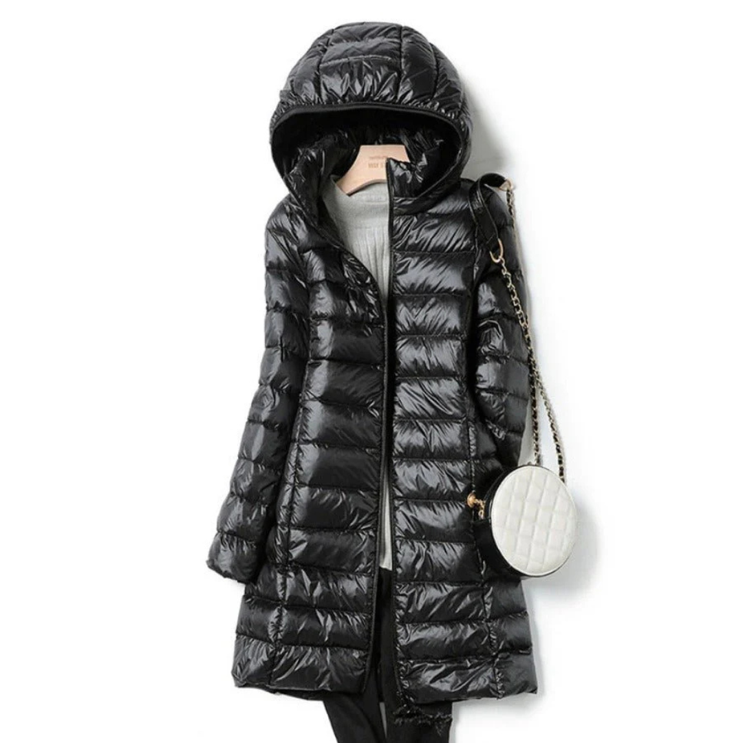 Women's long winter buffer jacket | Hood 2