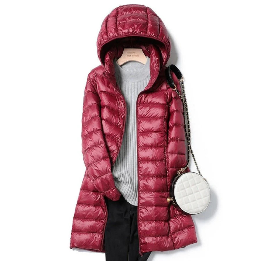 Women's long winter buffer jacket | Hood 3