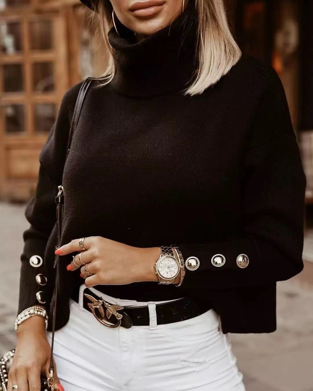 Women's turtleneck sweater with button sleeves | Casual 3