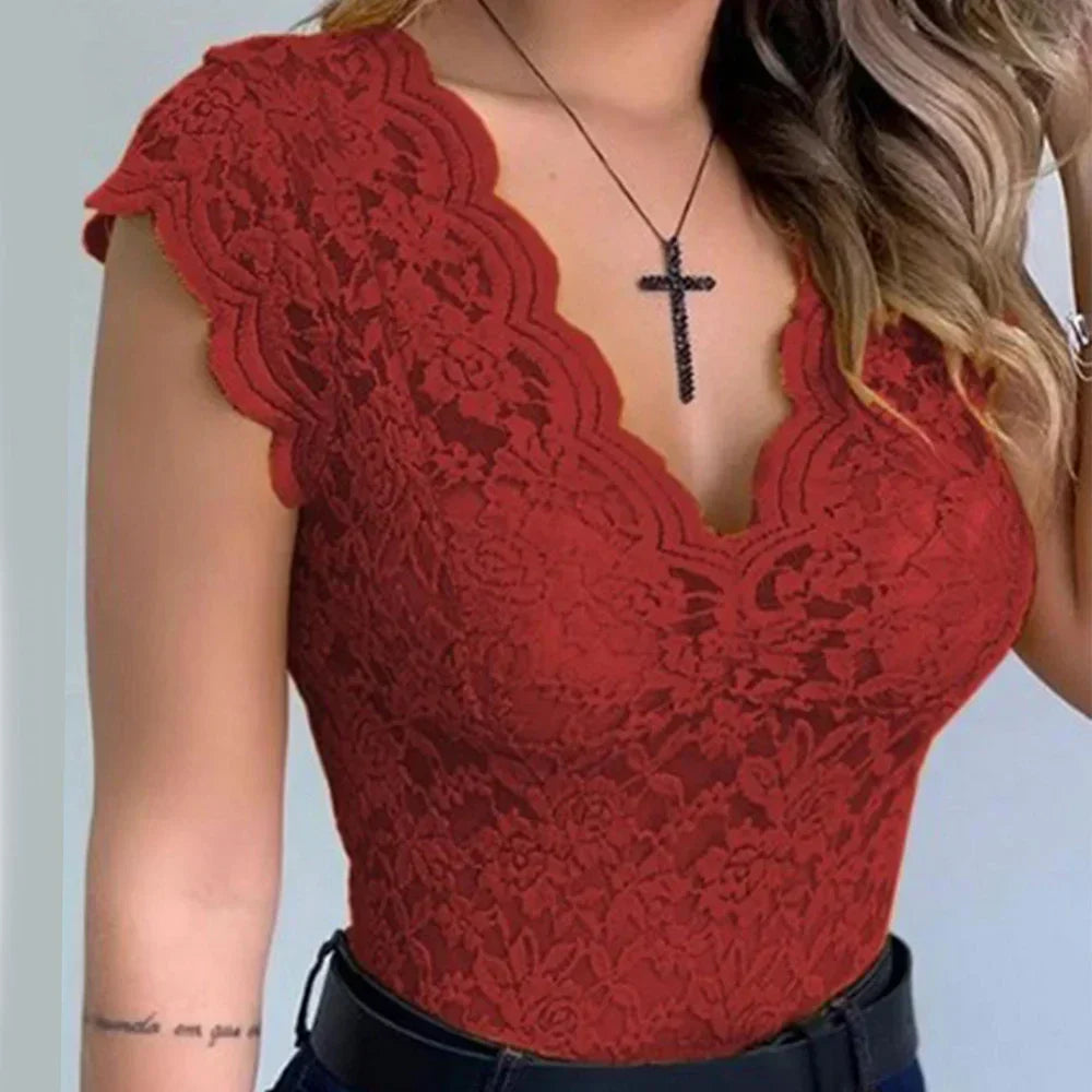 SAVANNAH | V-Neck Lace Top for Women-4