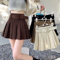 Corduroy Pleated Mini A-Line Skirt