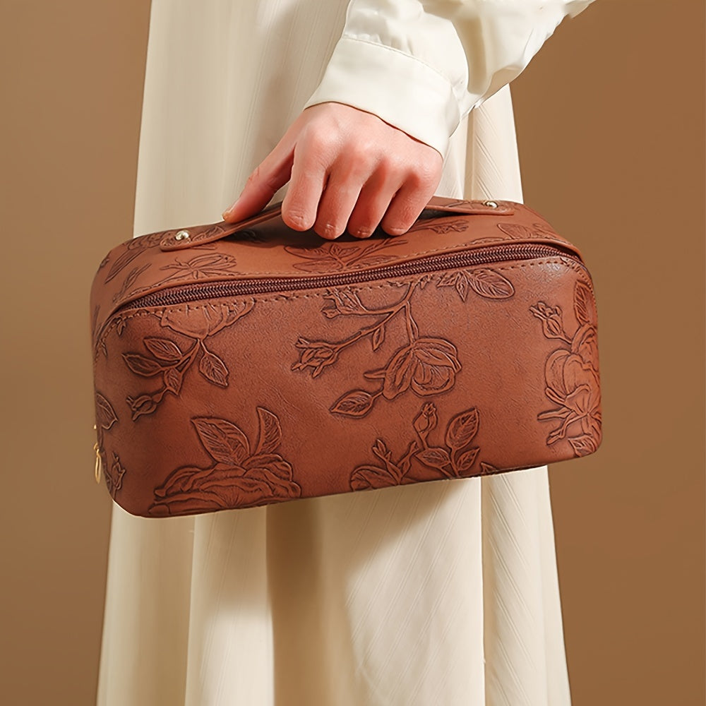 Camila | Floral embossed and spacious storage cosmetic bag 4