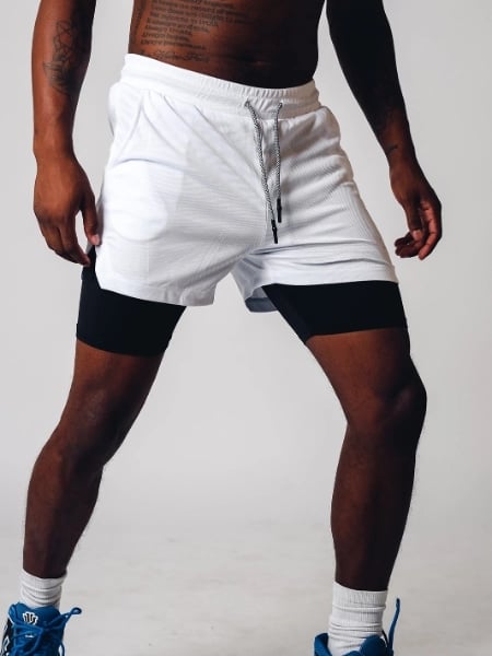 Men's fitness shorts with double layer-4