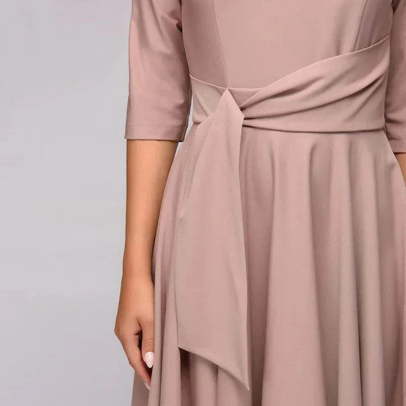 VIOLET | Chic Midi Dress with Charming Bow Detail-5