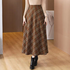 Linda | Elegant Plaid A-Line Midi Skirt