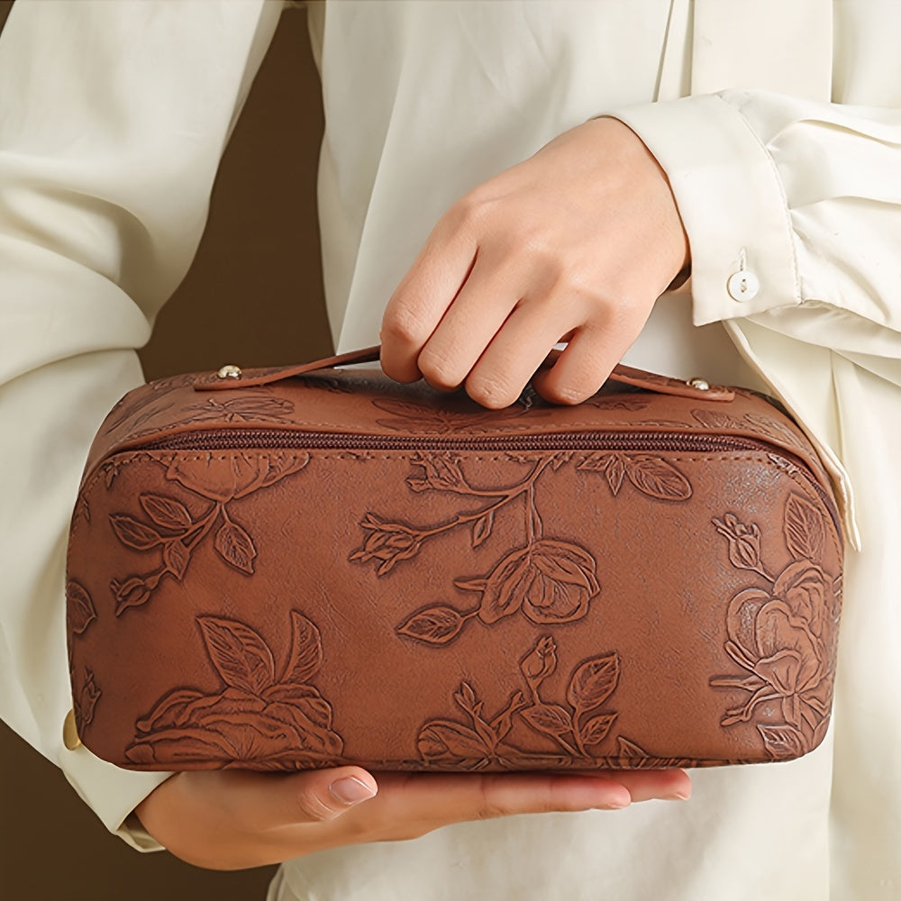 Camila | Floral embossed and spacious storage cosmetic bag 6