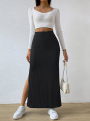 Side-Slit Knit Maxi Skirt