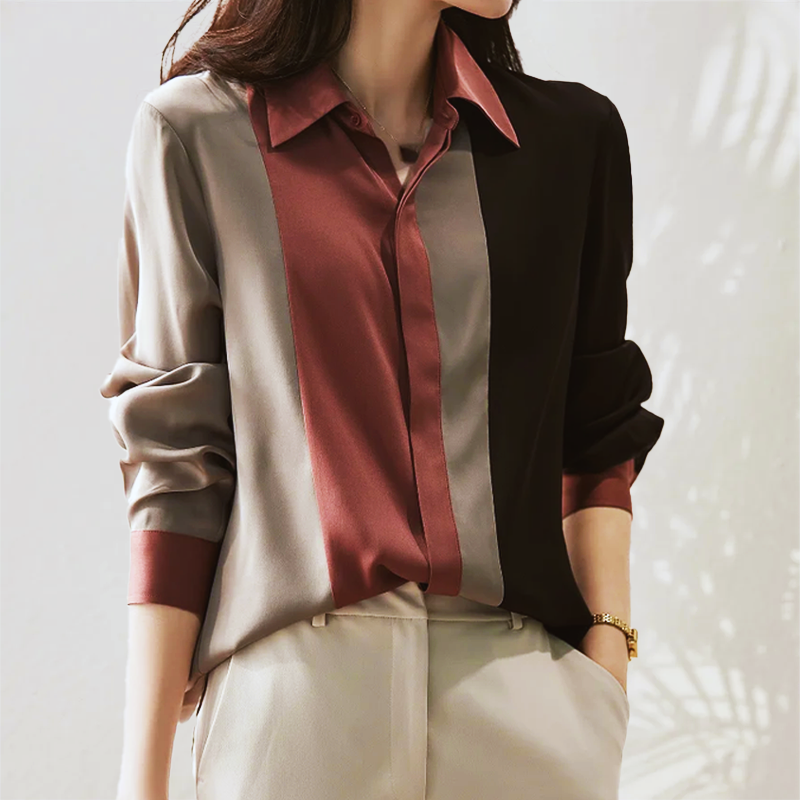 Rosalina | Luxurious Patchwork Striped Blouse-2