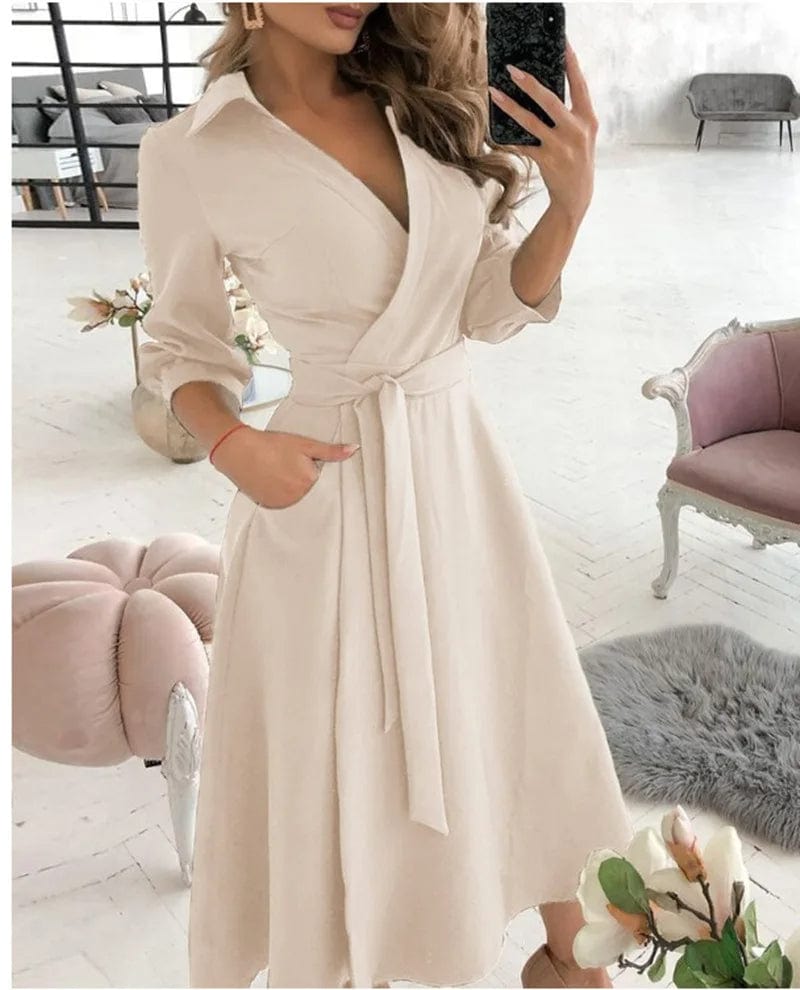 Juliet | Classic V-Neck Midi Dress - Captivating Charm for Formal Affairs-6