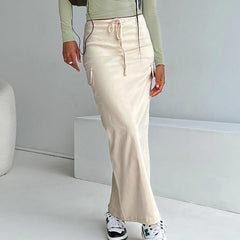High-Waist Cotton Blend Tie-Detail Fashion Skirt