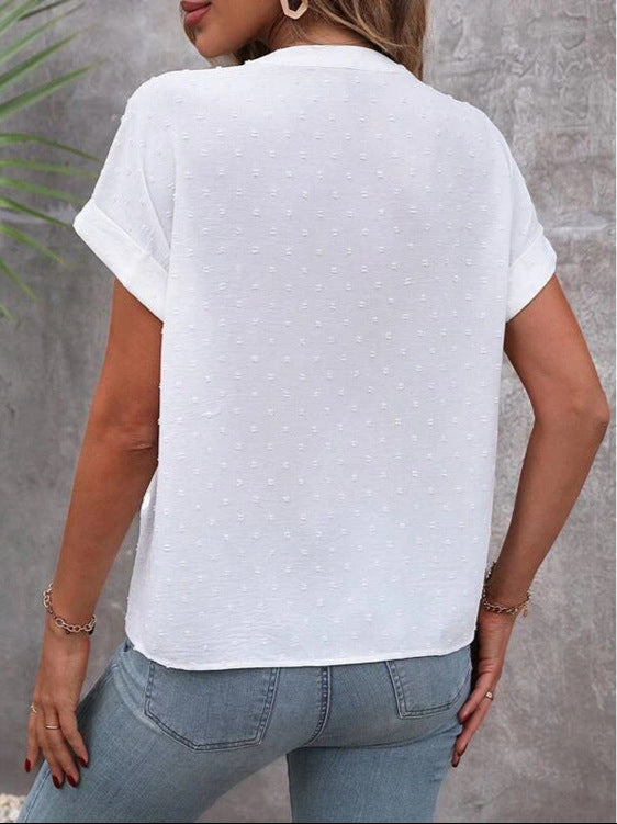 Blouse Professionnelle Col V Jacquard - Urban Sophistication