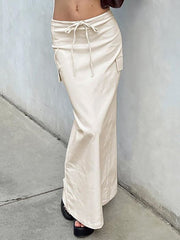 High-Waist Cotton Blend Tie-Detail Fashion Skirt
