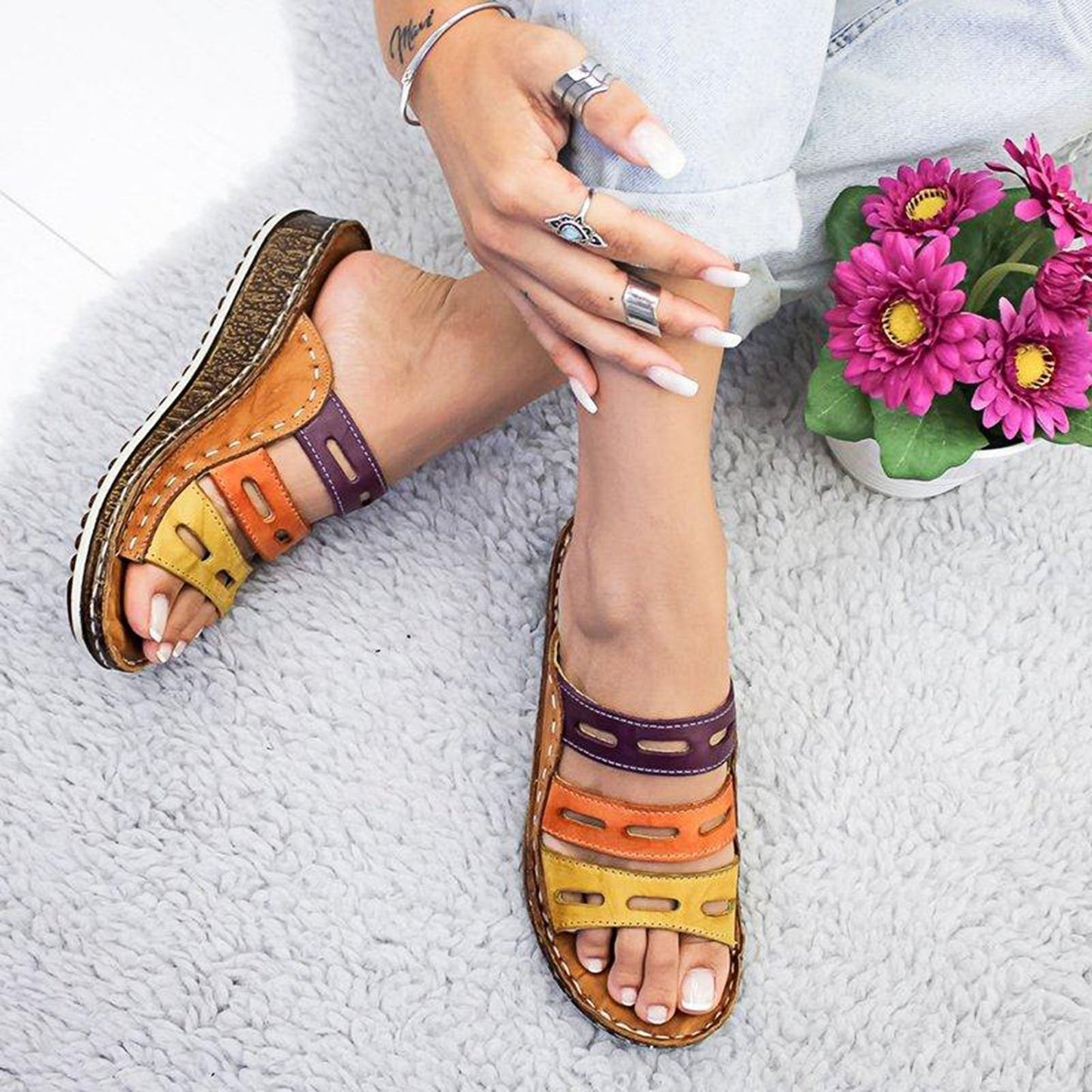 Sophia | Comfortable Supportive Tricolor Sandals for Women-3
