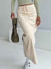 High-Waist Cotton Blend Tie-Detail Fashion Skirt