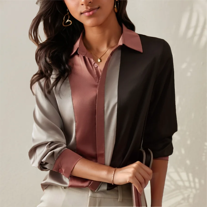 Rosalina | Luxurious Patchwork Striped Blouse-3